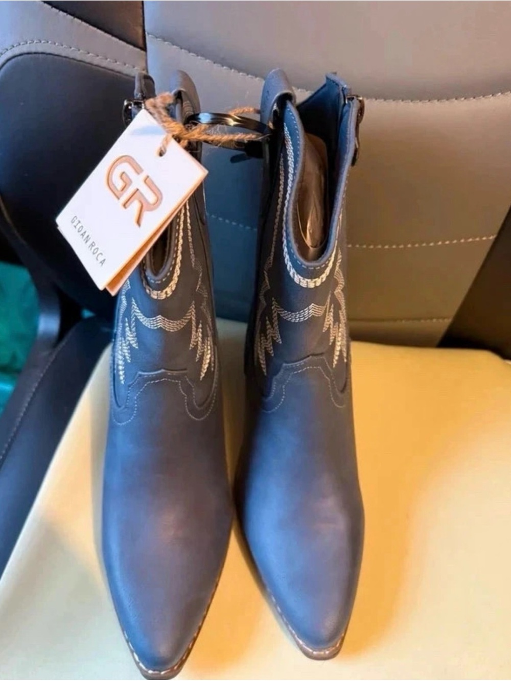 Navy Embroidered Ankle Booties